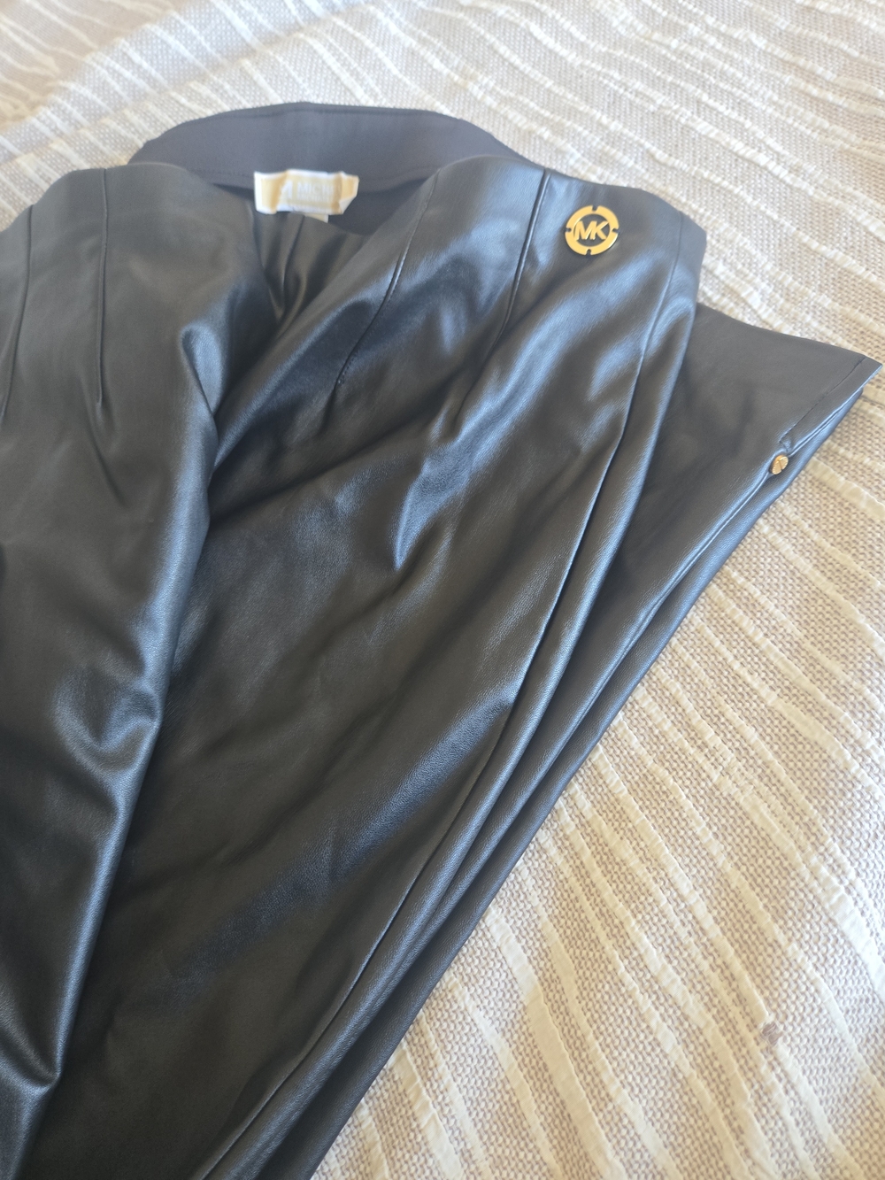Michael Kors Black Faux Leather Pants with Gold MK Accent